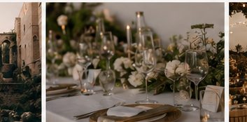 Romantic wedding venue architecture in warm evening light